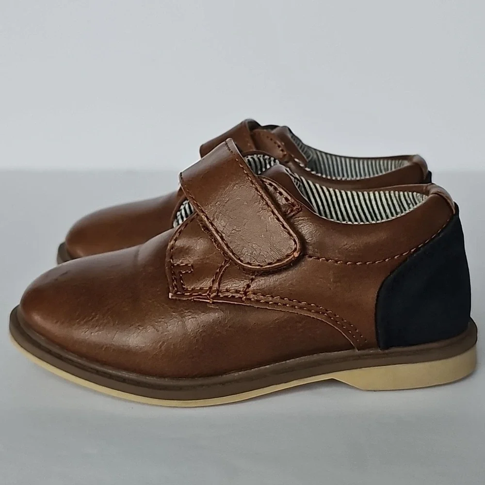 Toddler Tahari Bryan Dress Shoes Brown Navy Hook Loop Formal Wedding Size 7